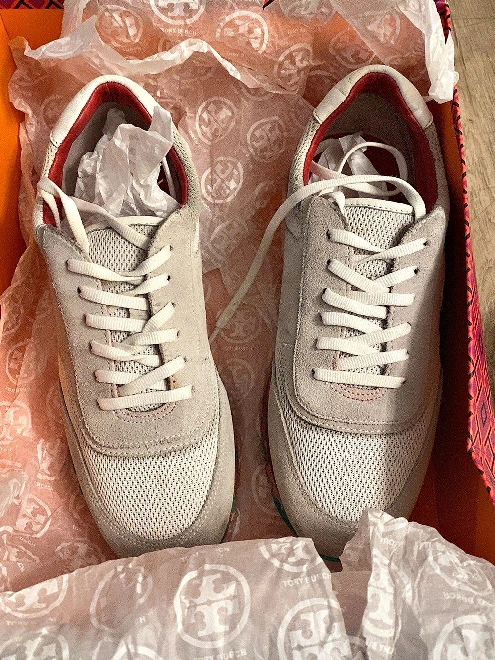 Tory Burch Good Luck Trainer White & Red Size 8 - Picture 2 of 5